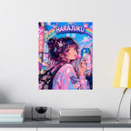 Harajuku Style 7 Neon City Anime Girl Satin Poster — Tokyo Japan Anime Wall Art