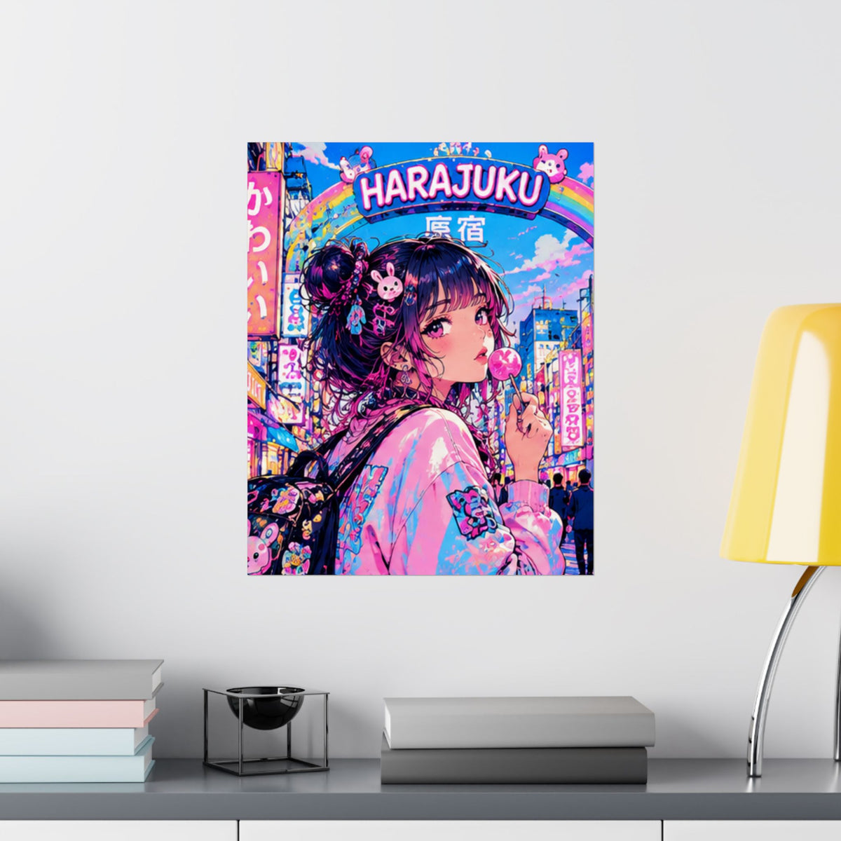 Harajuku Style 7 Neon City Anime Girl Satin Poster — Tokyo Japan Anime Wall Art
