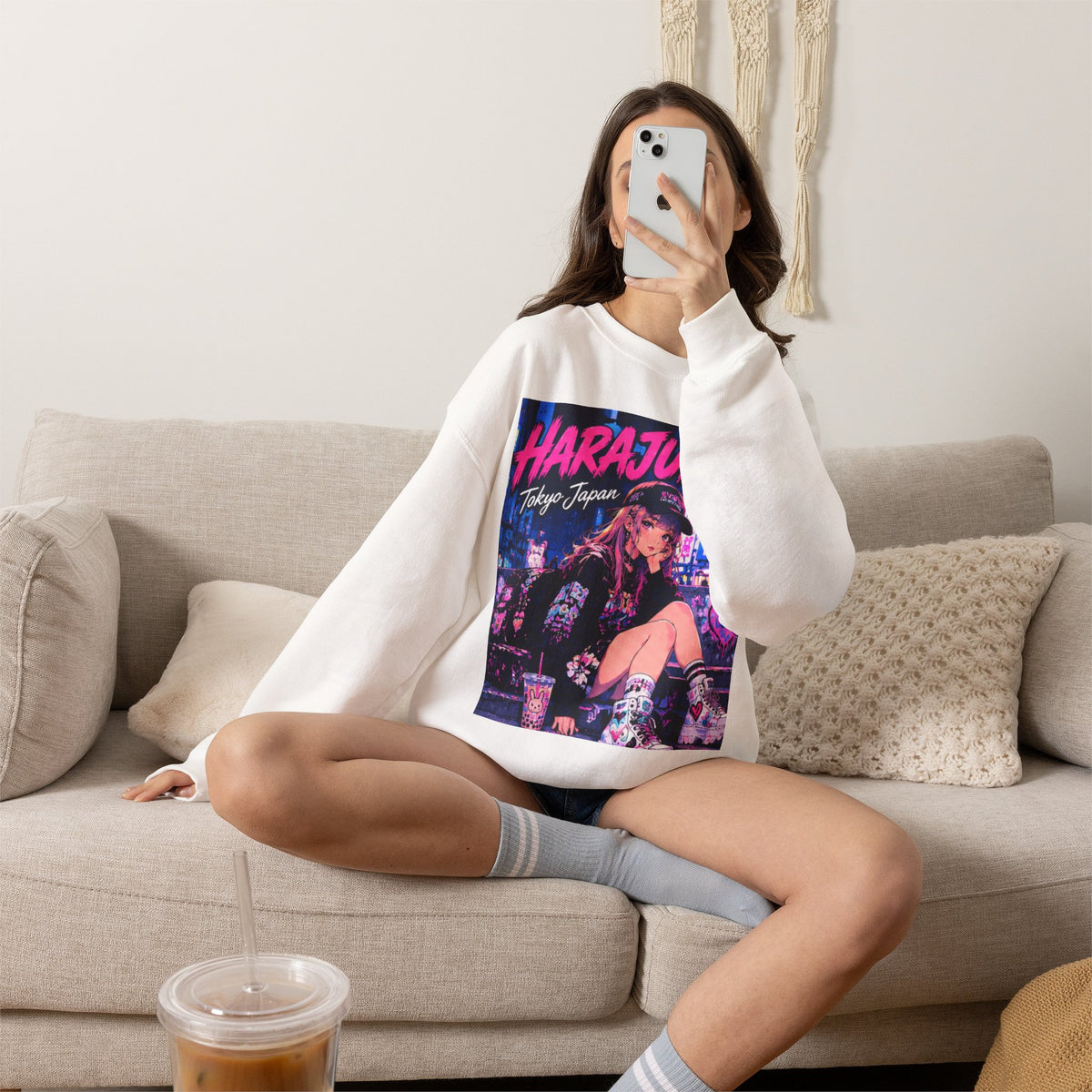 Harajuku Style 8 Neon City Anime Girl Crewneck Sweatshirt — Tokyo Street Anime Graphic