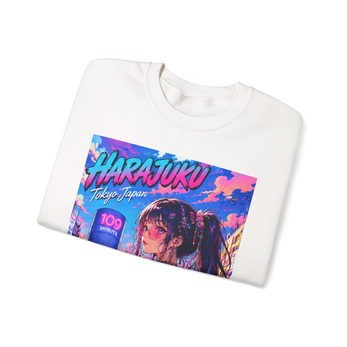 Harajuku Style 9 Neon City Anime Girl Crewneck Sweatshirt — Tokyo Street Anime Graphic