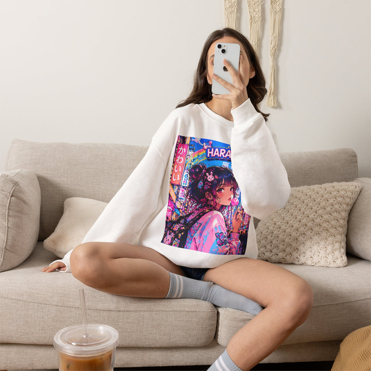 Harajuku Style 7 Neon City Anime Girl Crewneck Sweatshirt — Tokyo Street Anime Graphic