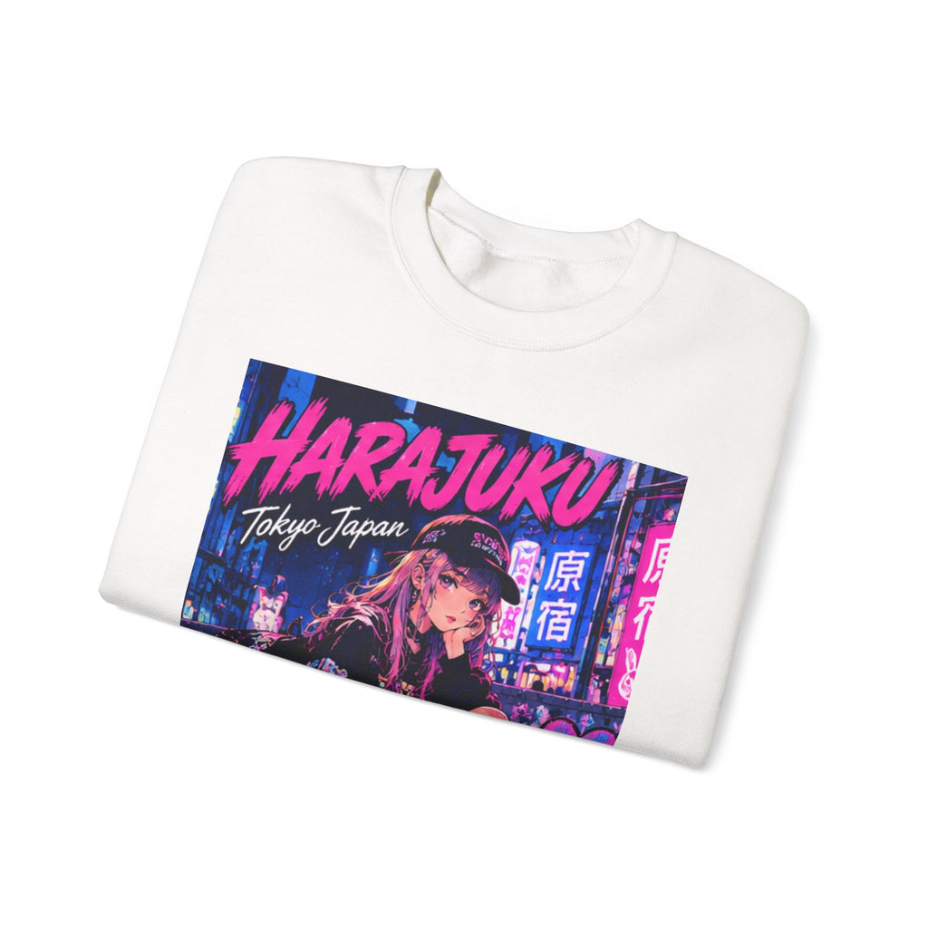 Harajuku Style 8 Neon City Anime Girl Crewneck Sweatshirt — Tokyo Street Anime Graphic
