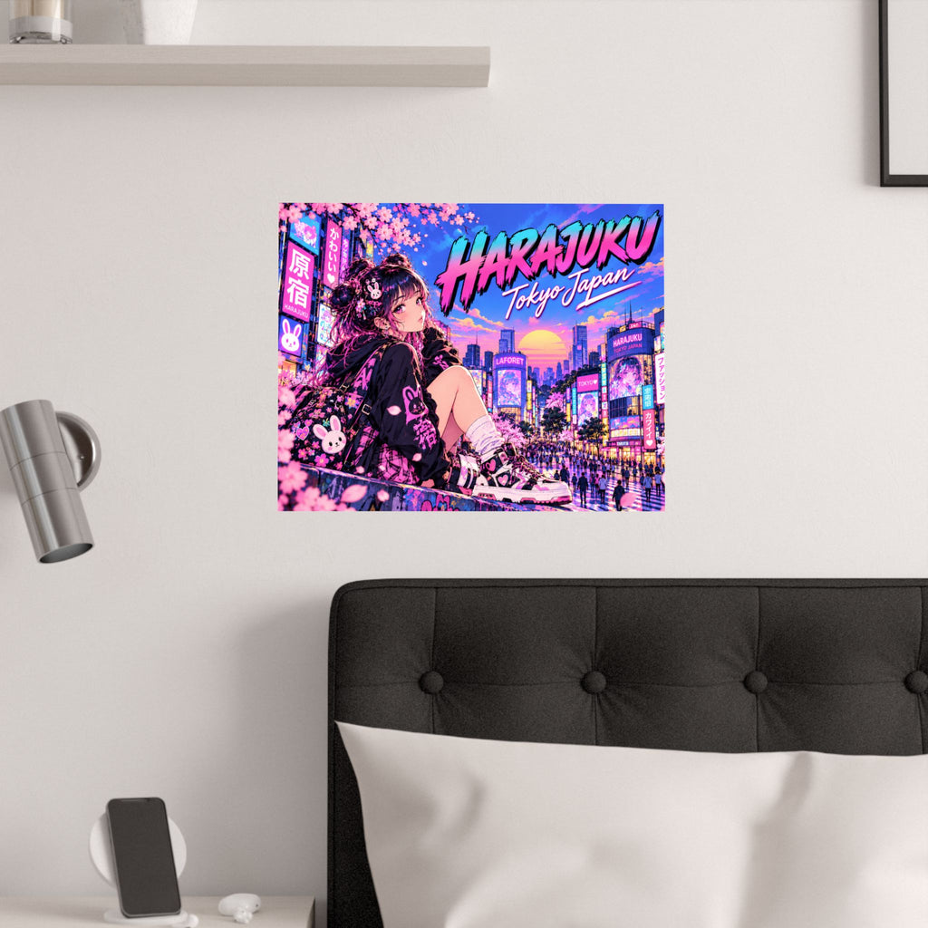 Harajuku Style 13 Neon City Anime Girl Satin Poster — Tokyo Japan Anime Wall Art
