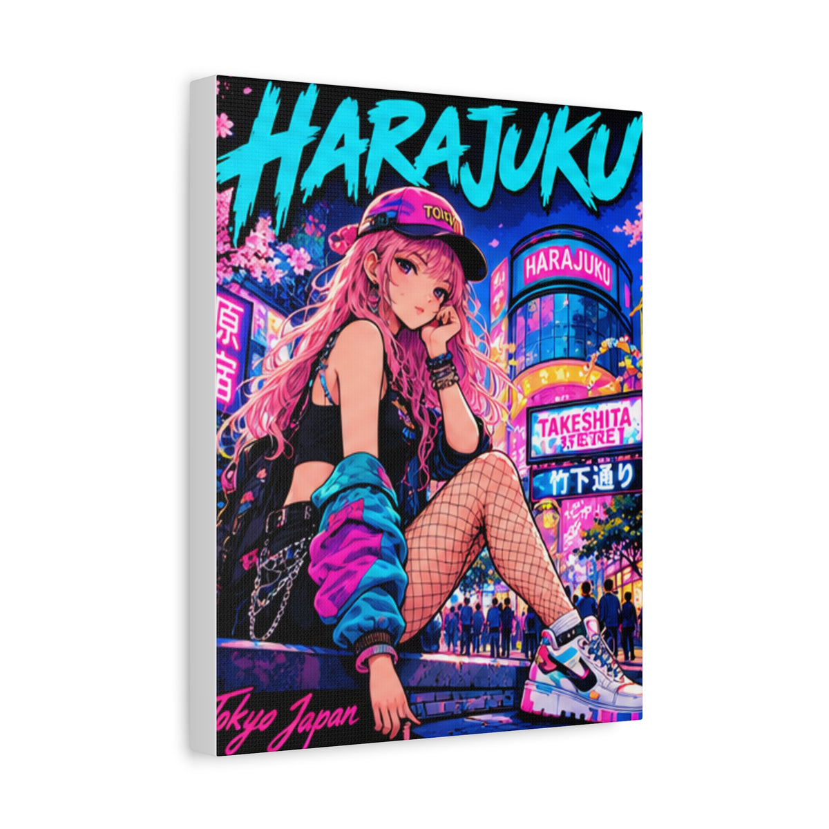 Harajuku Style 2 Neon City Tokyo Anime Girl Matte Canvas Wall Art