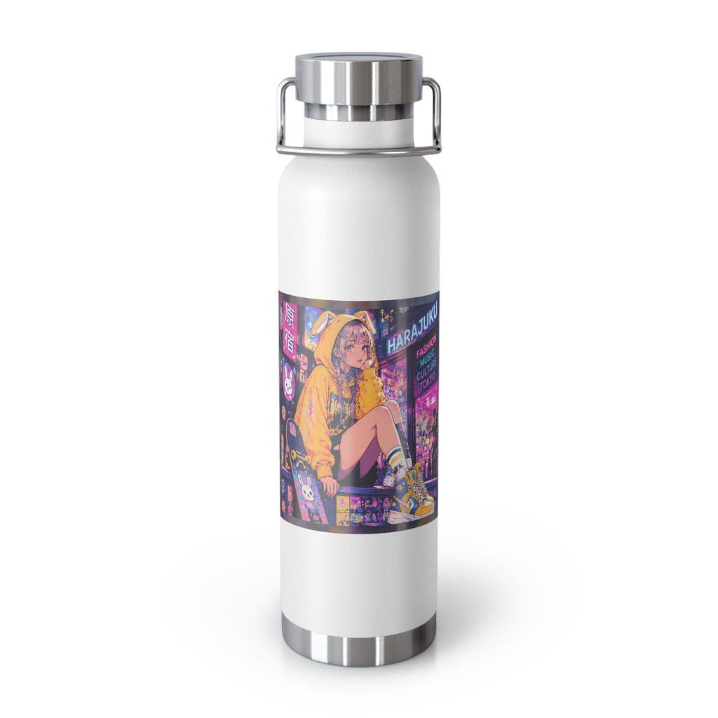 Harajuku Style 6 Neon City Anime Girl Water Bottle — 22oz Copper Vacuum Insulated