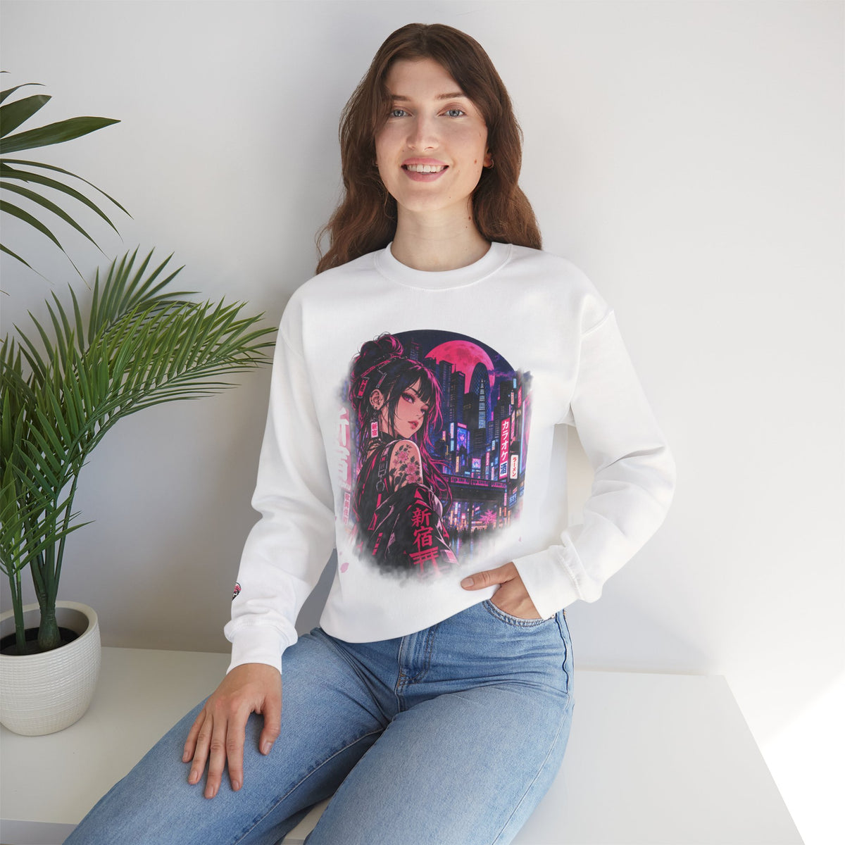 Anime Cyberpunk Sweatshirt - Neon Pink Tokyo 'Shinjuku' Crewneck