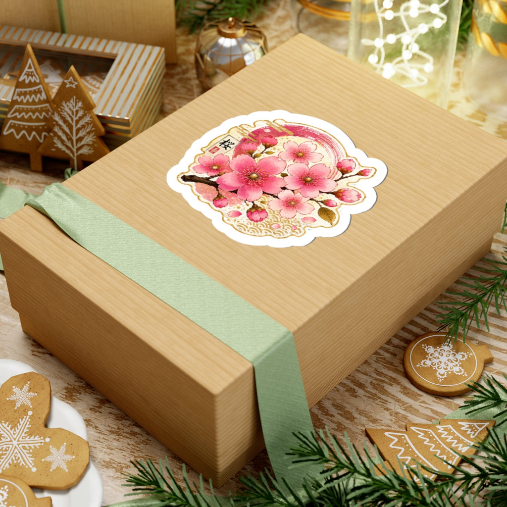 Cherry Blossom Kiss-Cut Sticker — Sakura Floral Laptop Decal