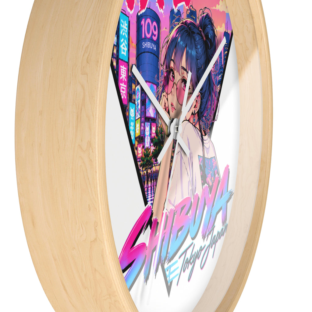 Shibuya Sky 2 City Pop Neon Anime Wall Clock — Retro Tokyo Sunset Design