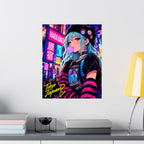 Harajuku Style 4 Neon City Anime Girl Satin Poster — Tokyo Japan Anime Wall Art