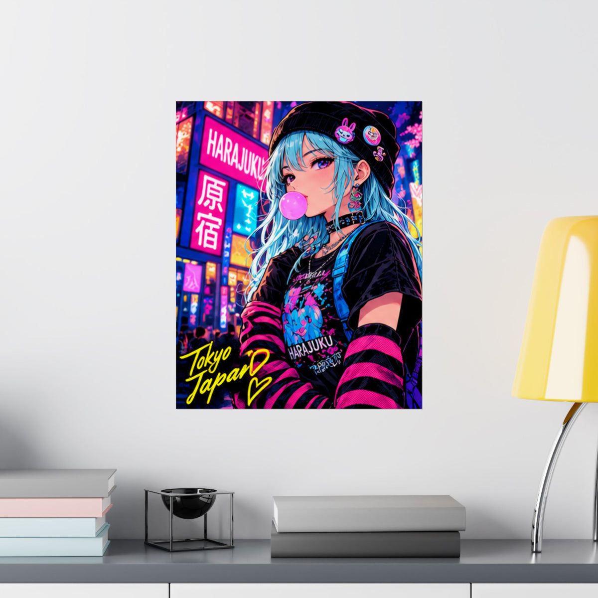 Harajuku Style 4 Neon City Anime Girl Satin Poster — Tokyo Japan Anime Wall Art