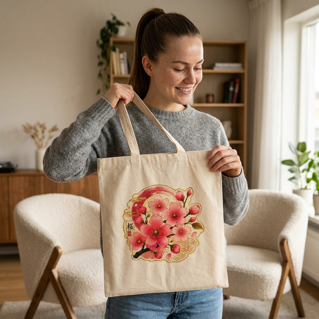Floral Sakura Tote Bag – Pink Cherry Blossom Canvas Tote