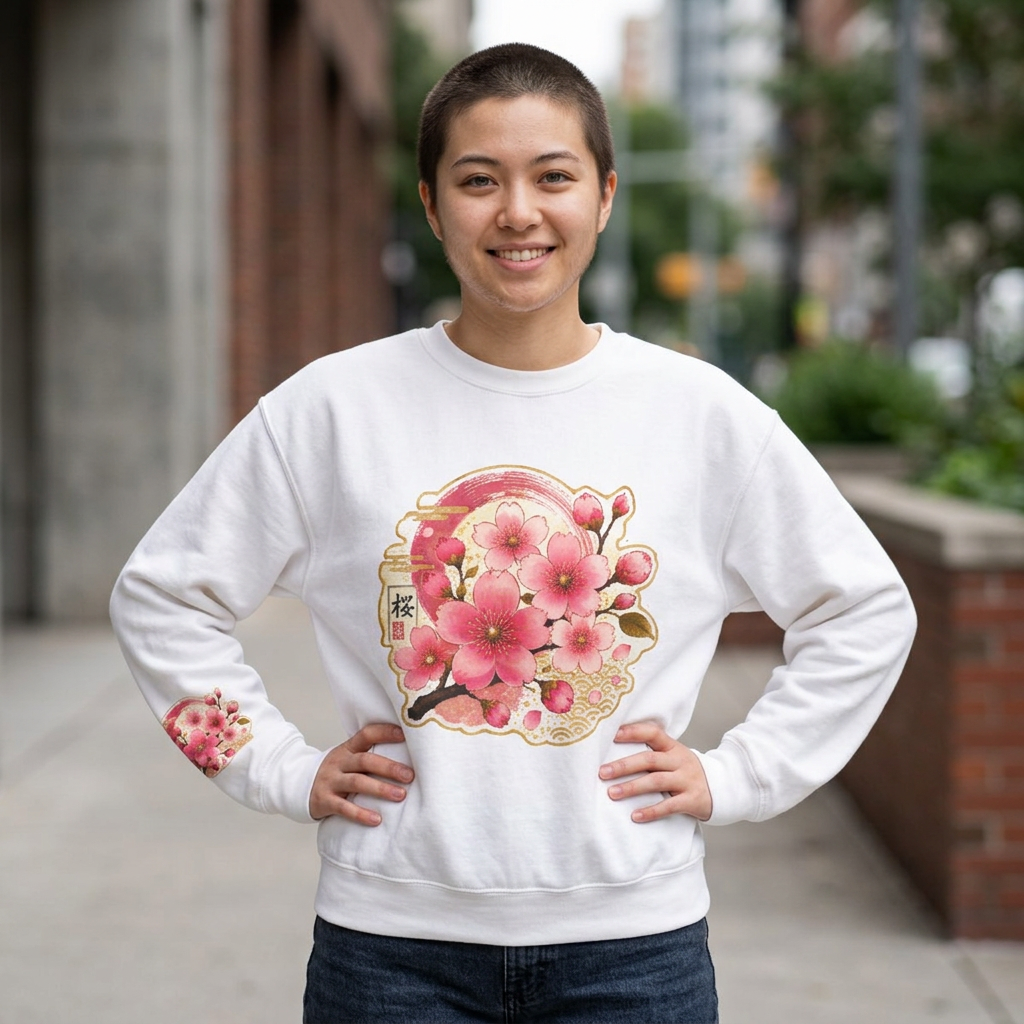SAKURA Cherry Blossom Crewneck Sweatshirt — Sakura Floral Graphic