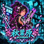Akihabara Ciberpunk Sniper Girl Anime  T‑Shirt —Teal Akihabara Neon City Graphic