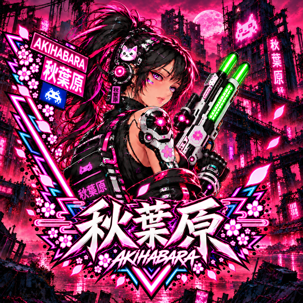 Copy of Akihabara Cyberpunk Sniper Girl T‑Shirt —Red Akihabara Neon City Graphic