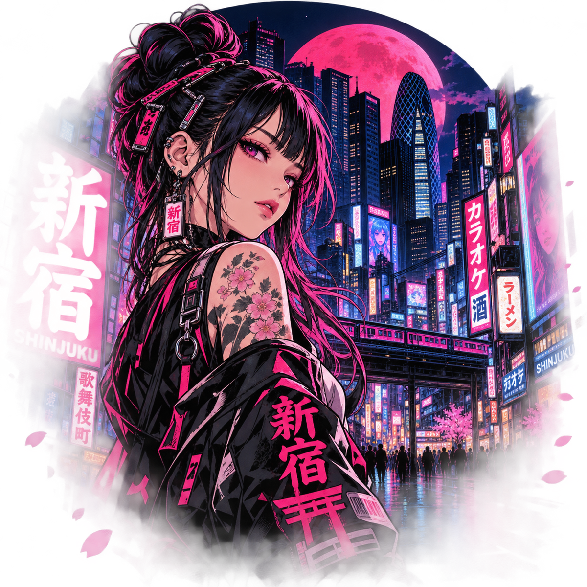 Anime Cyberpunk Sweatshirt - Neon Pink Tokyo 'Shinjuku' Crewneck