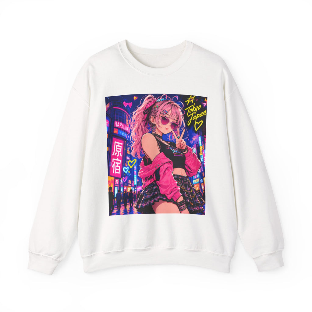 Harajuku Style 6 Neon City Anime Girl Crewneck Sweatshirt — Tokyo Street Anime Graphic