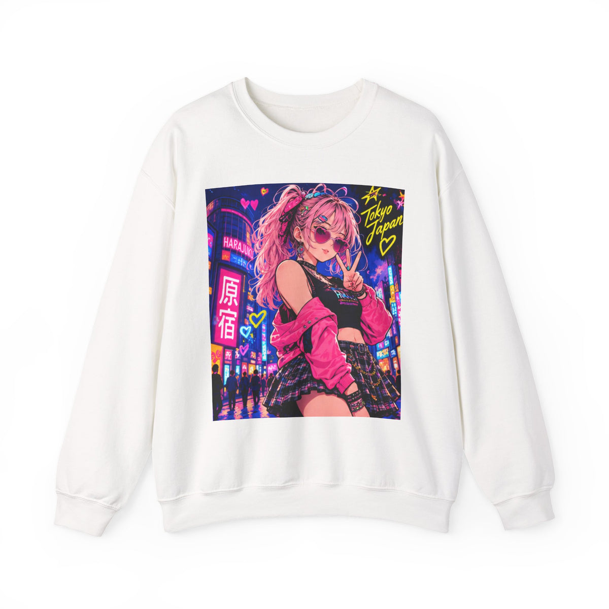 Harajuku Style 6 Neon City Anime Girl Crewneck Sweatshirt — Tokyo Street Anime Graphic