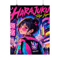 Harajuku Style 1 Neon City Anime Girl Satin Poster — Tokyo Japan Anime Wall Art