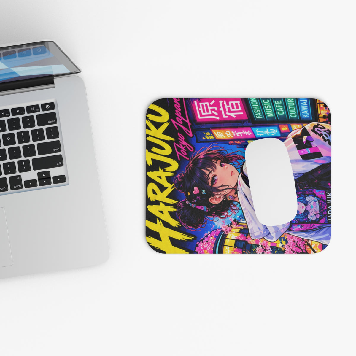 Harajuku Style 3 Neon City Anime Girl Mouse Pad — Retro Tokyo Anime Desk Mat
