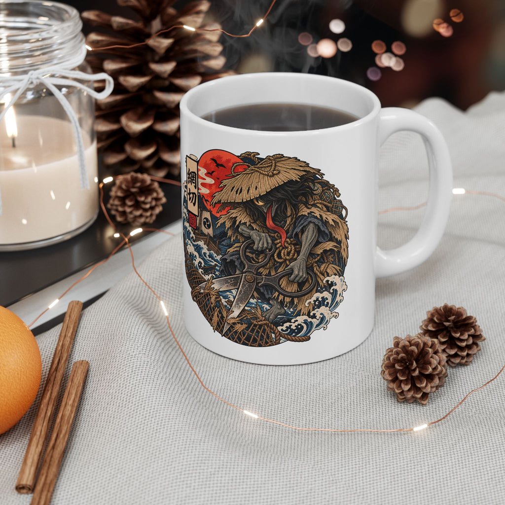 Kamikiri Traditional Japanese Yokai Halloween Illustration Mug | Ceramic Coffee Tea Mug