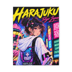 Harajuku Style 3 Neon City Tokyo Anime Girl Matte Canvas Wall Art