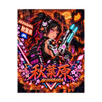 Akihabara Cyberpunk Anime Poster — Neon Orange Matte Vertical Print