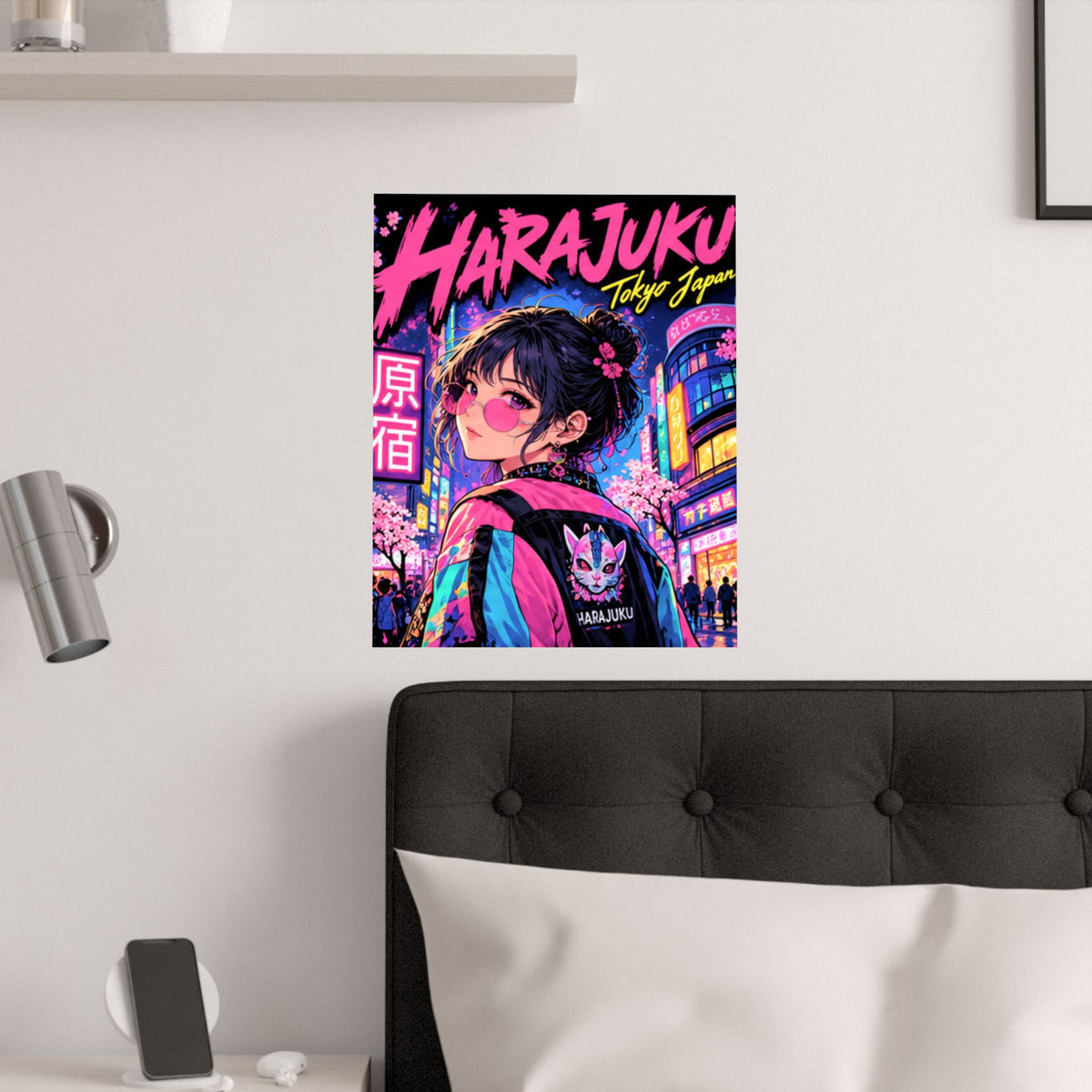 Harajuku Style 1 Neon City Anime Girl Satin Poster — Tokyo Japan Anime Wall Art