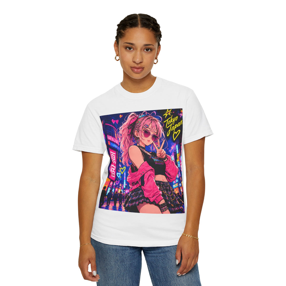 Harajuku Style 6 Neon City Anime Girl T-Shirt – Tokyo Streetwear Graphic Tee
