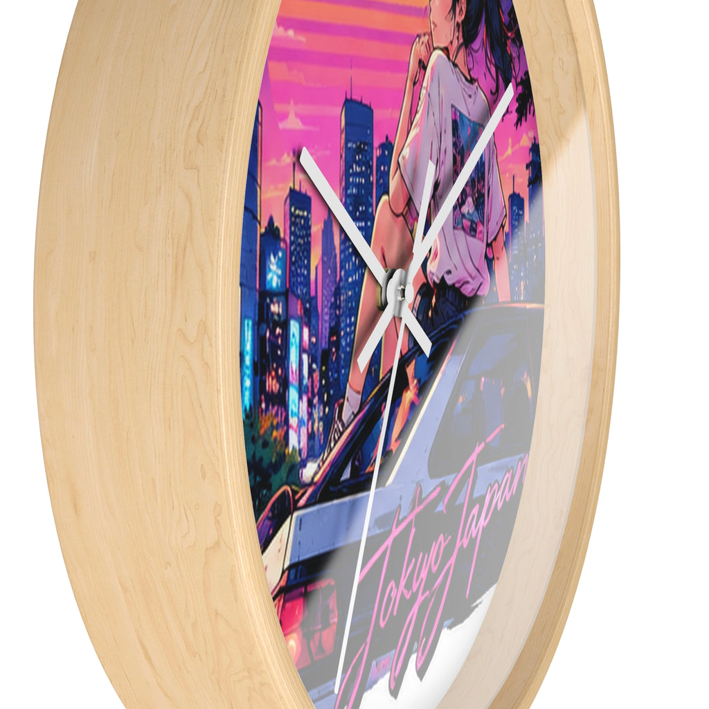 Shibuya Sky 6 City Pop Neon Anime Wall Clock — Retro Tokyo Sunset Design