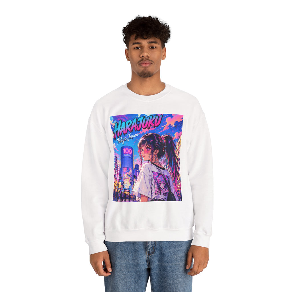 Harajuku Style 9 Neon City Anime Girl Crewneck Sweatshirt — Tokyo Street Anime Graphic