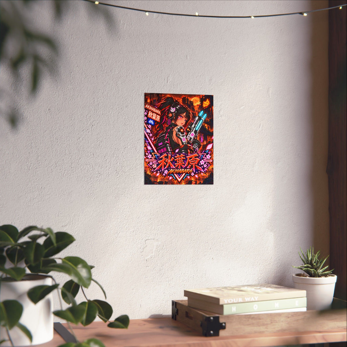 Akihabara Cyberpunk Anime Poster — Neon Orange Matte Vertical Print