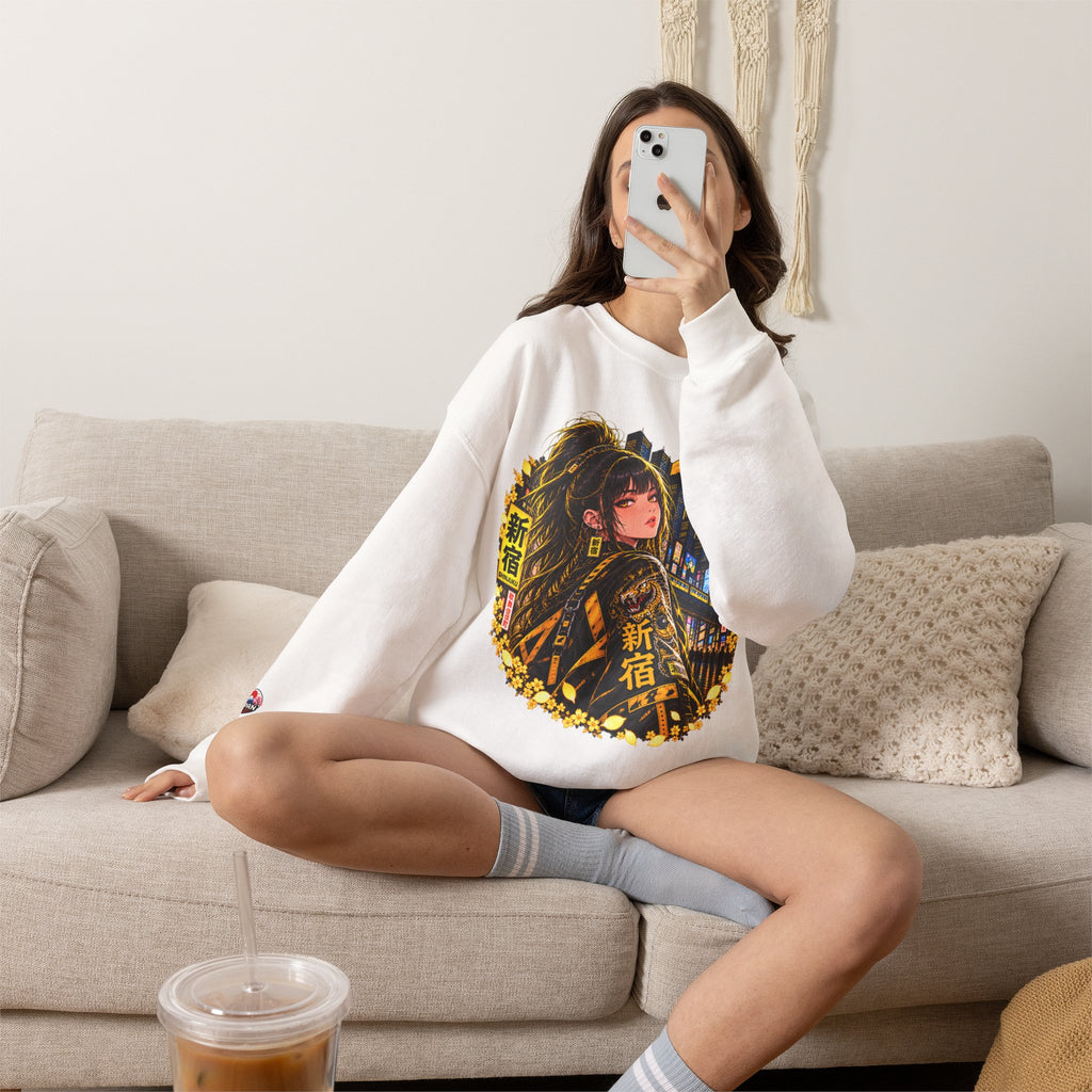 Anime Cyberpunk Sweatshirt - Neon Yellow Tokyo 'Shinjuku' Crewneck