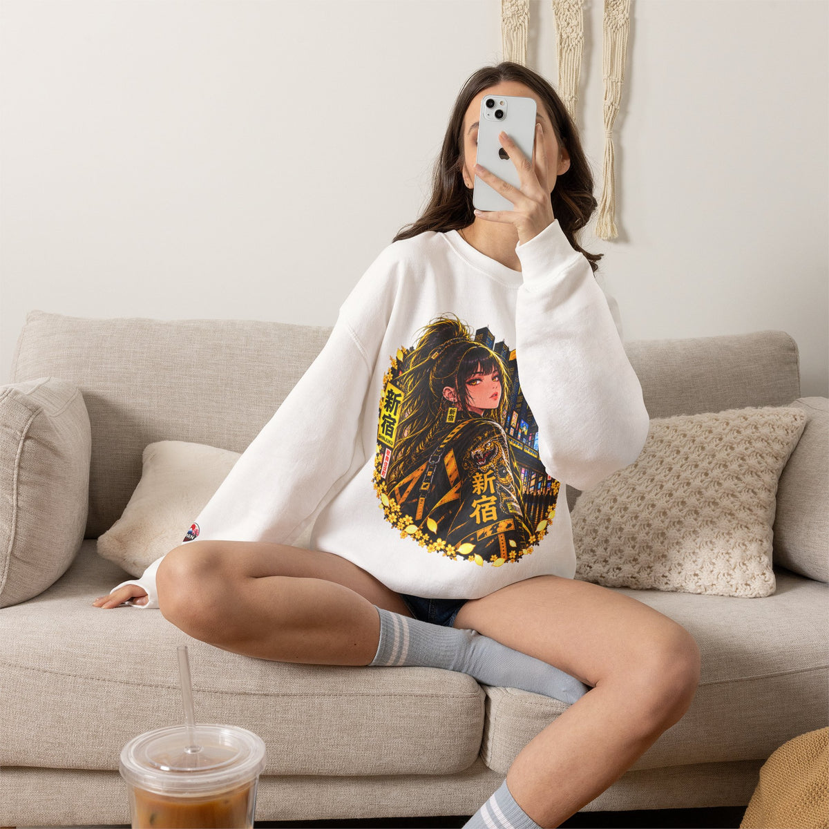 Anime Cyberpunk Sweatshirt - Neon Yellow Tokyo 'Shinjuku' Crewneck