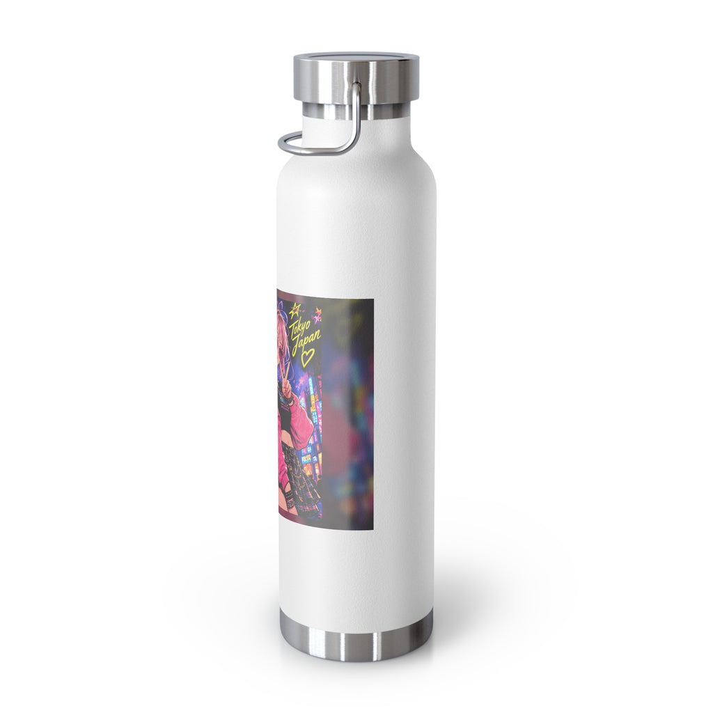 Harajuku Style 12 Neon City Anime Girl Water Bottle — 22oz Copper Vacuum Insulated