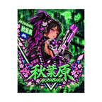Akihabara Cyberpunk Anime Poster — Neon Green & Pink Matte Vertical Print