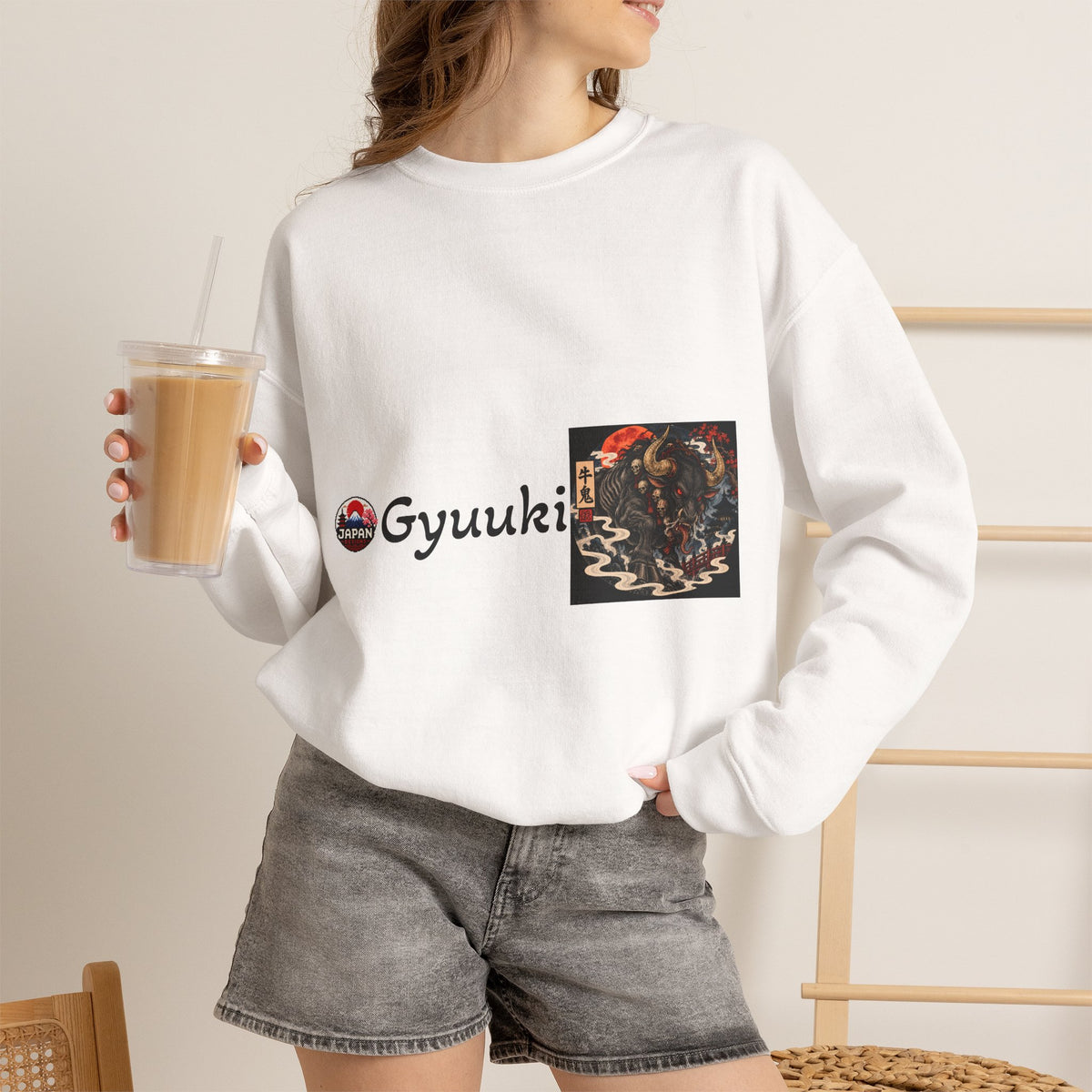 Gyuuki Yokai Halloween with vintage art Sweatshirt | Japanese monster crewneck