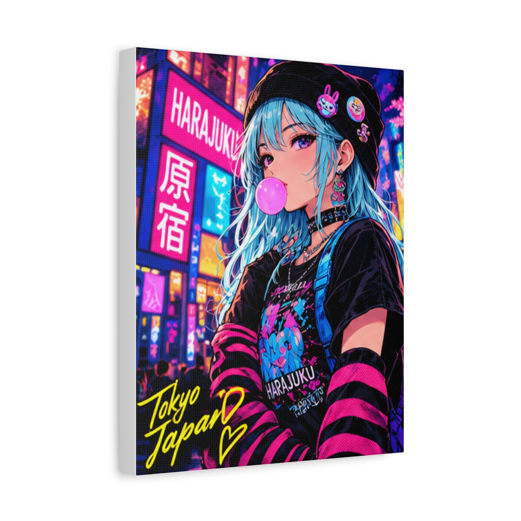 Harajuku Style 4 Neon City Tokyo Anime Girl Matte Canvas Wall Art