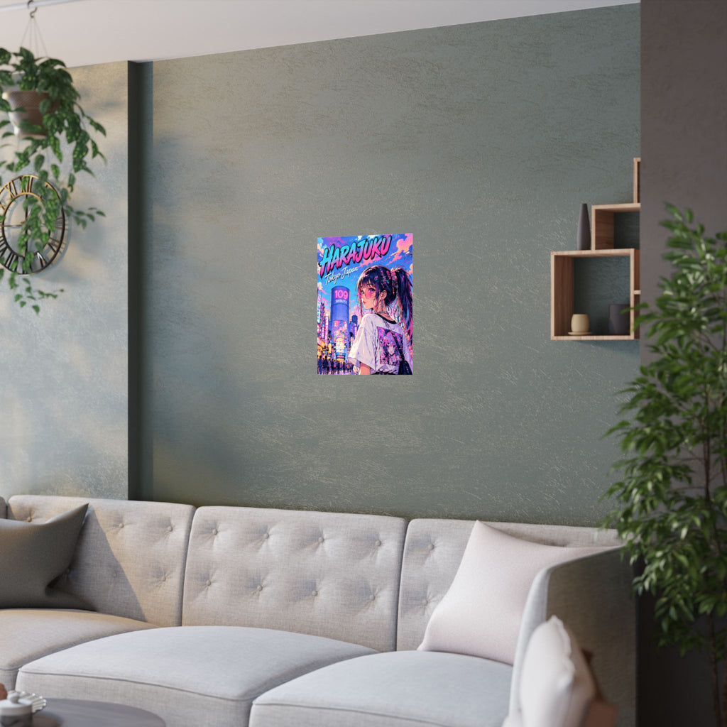 Harajuku Style 9 Neon City Anime Girl Satin Poster — Tokyo Japan Anime Wall Art