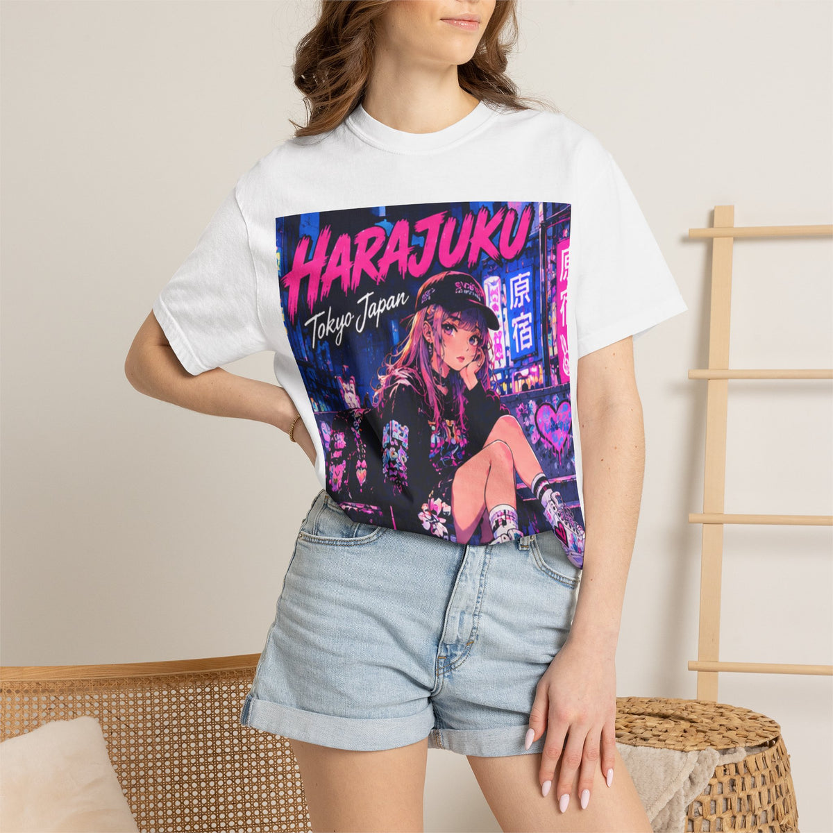 Harajuku Style 8 Neon City Anime Girl T-Shirt – Tokyo Streetwear Graphic Tee