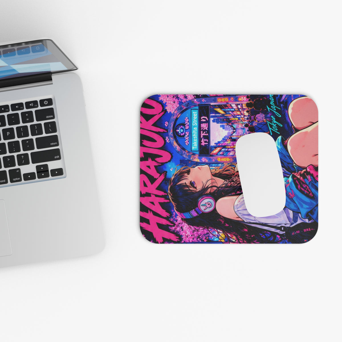 Harajuku Style 5 Neon City Anime Girl Mouse Pad — Retro Tokyo Anime Desk Mat