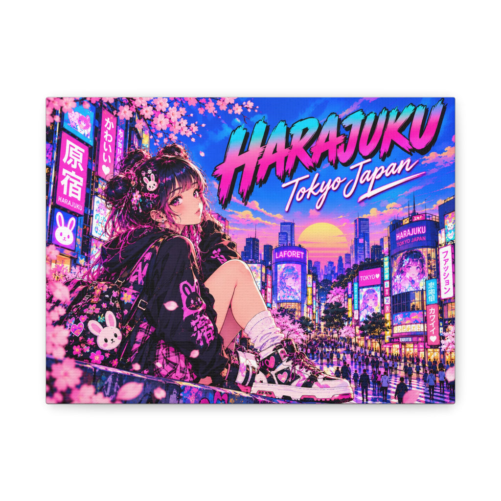 Harajuku Style 13 Neon City Tokyo Anime Girl Matte Canvas Wall Art
