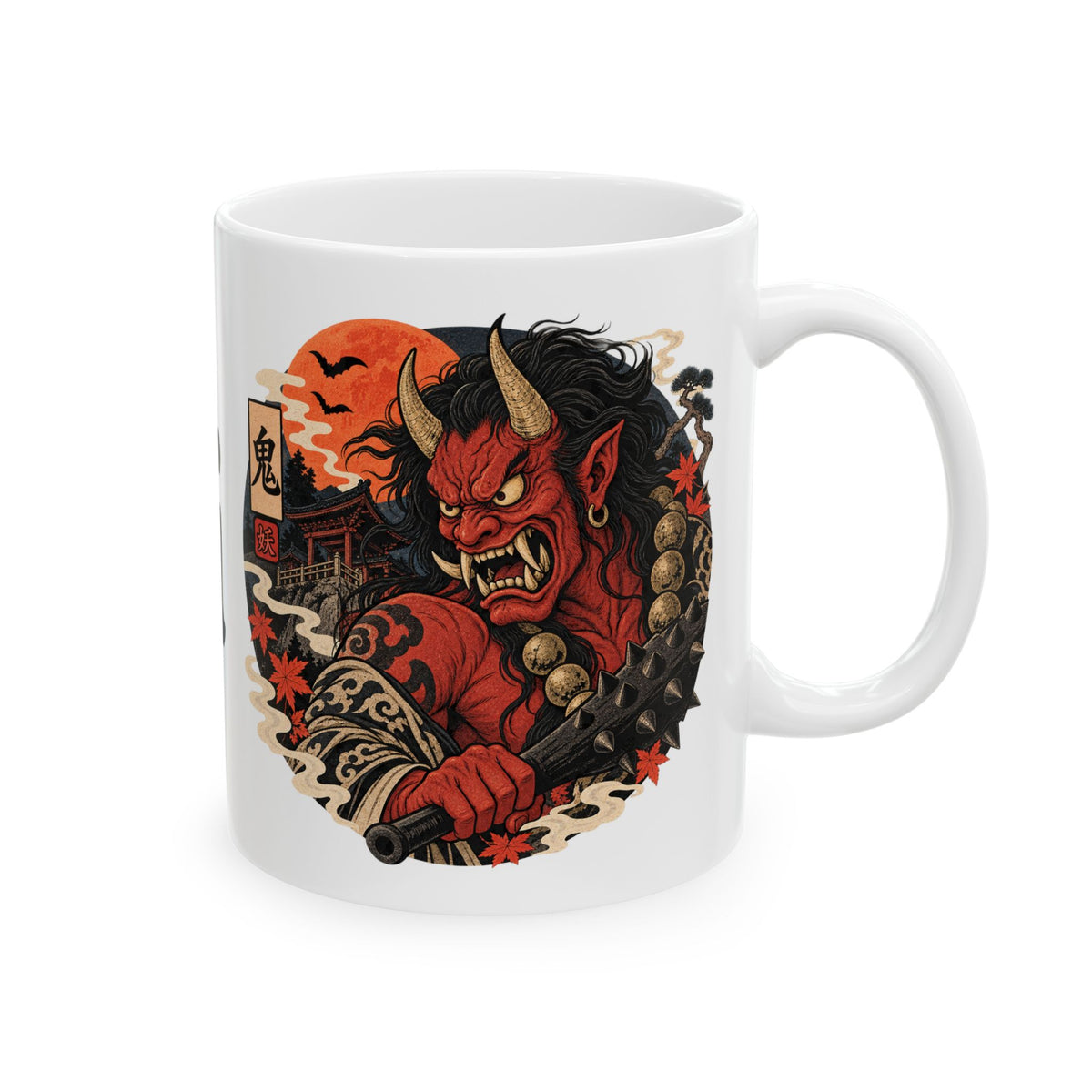 Oni Japanese Yokai Halloween Illustration Mug | Japanese Demon Ceramic Mug