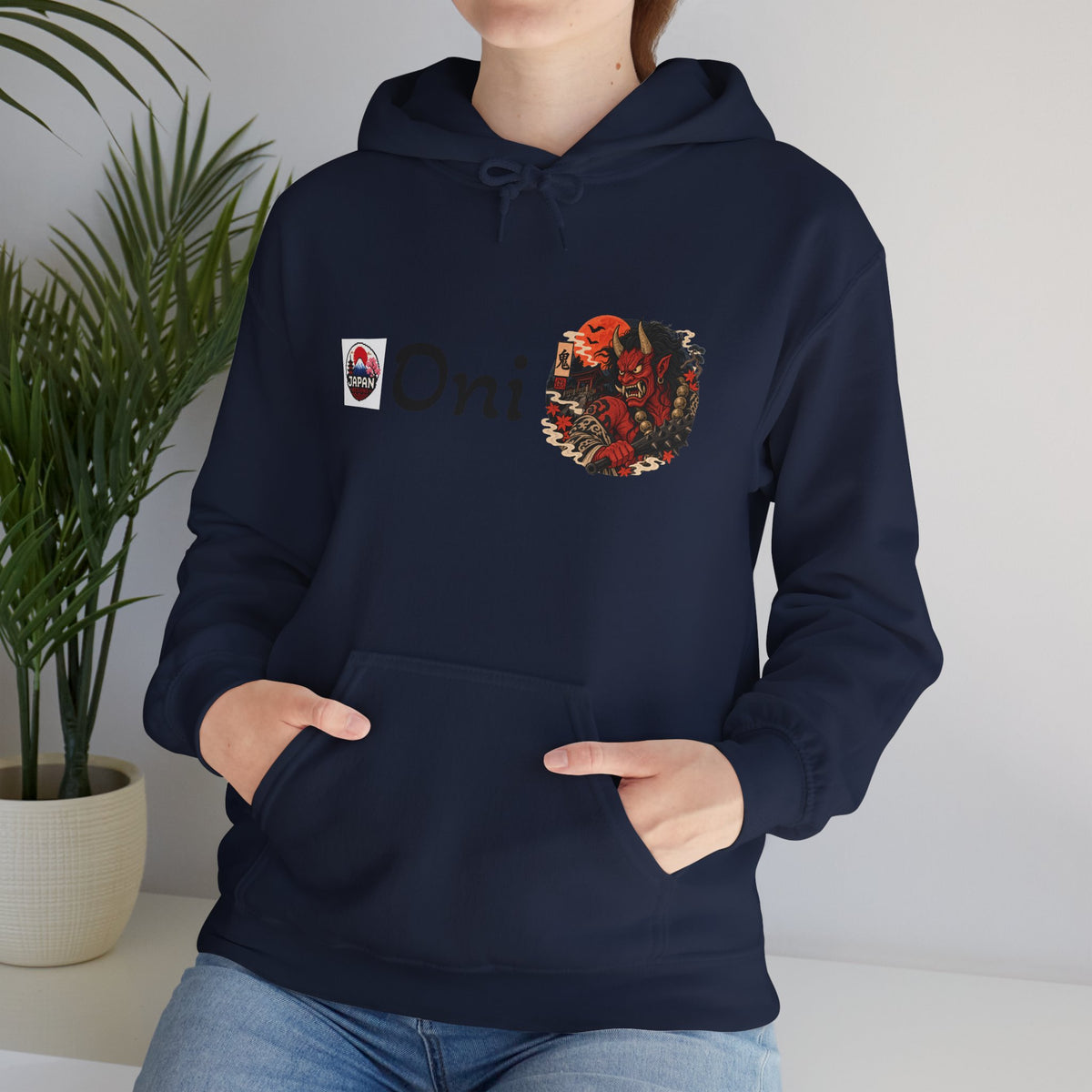 Oni Red Mask Yokai Halloween Art Hoodie | Japanese Demon Illustration