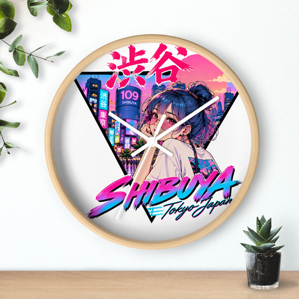 Shibuya Sky 2 City Pop Neon Anime Wall Clock — Retro Tokyo Sunset Design