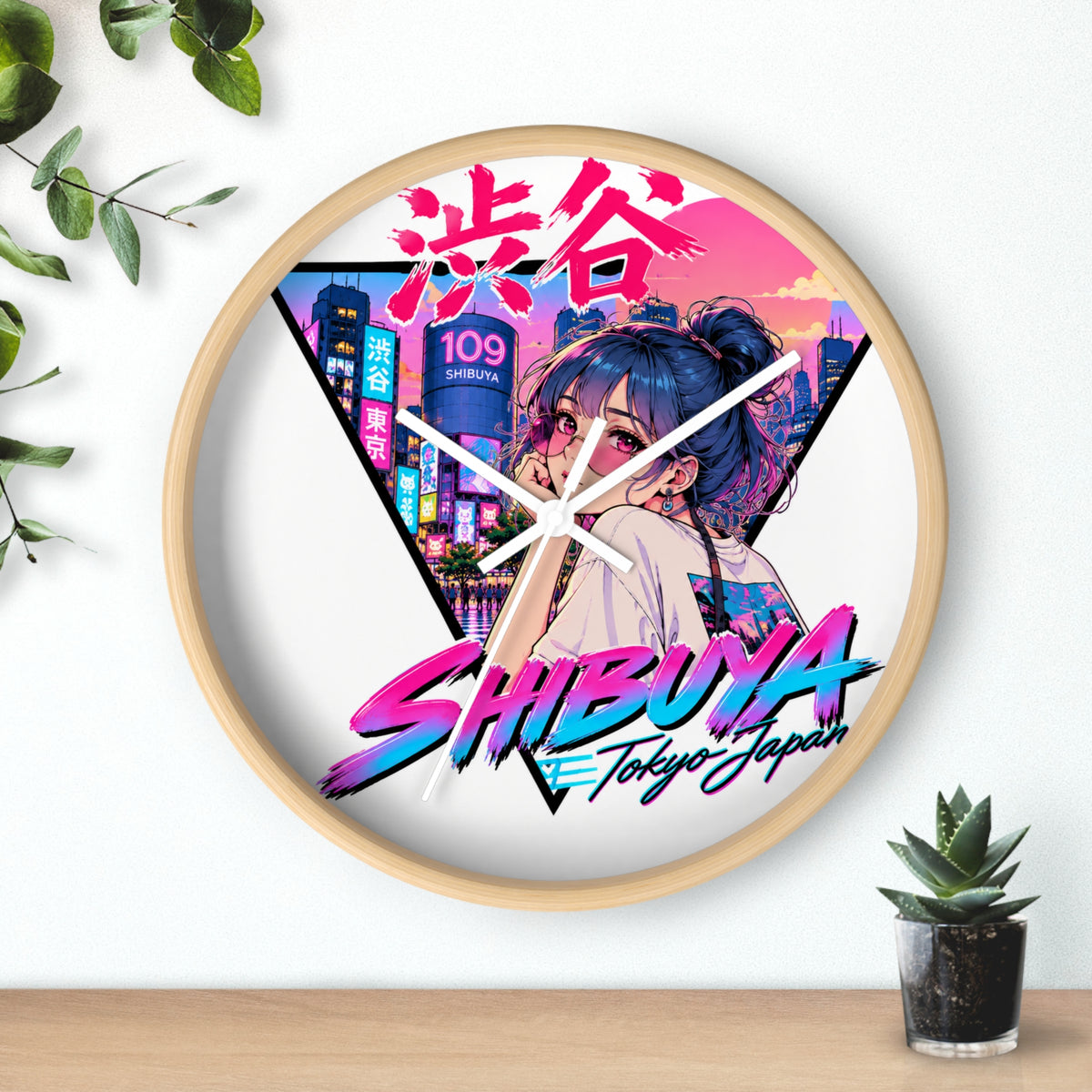 Shibuya Sky 2 City Pop Neon Anime Wall Clock — Retro Tokyo Sunset Design