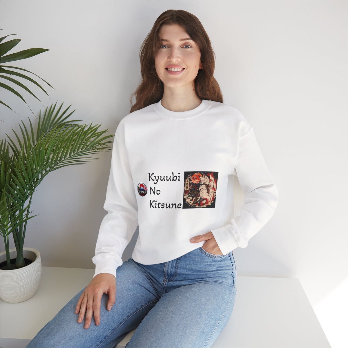 Kyuubi No Kitsune Yokai Halloween Crewneck Sweatshirt | Japanese Fox Spirit Graphic