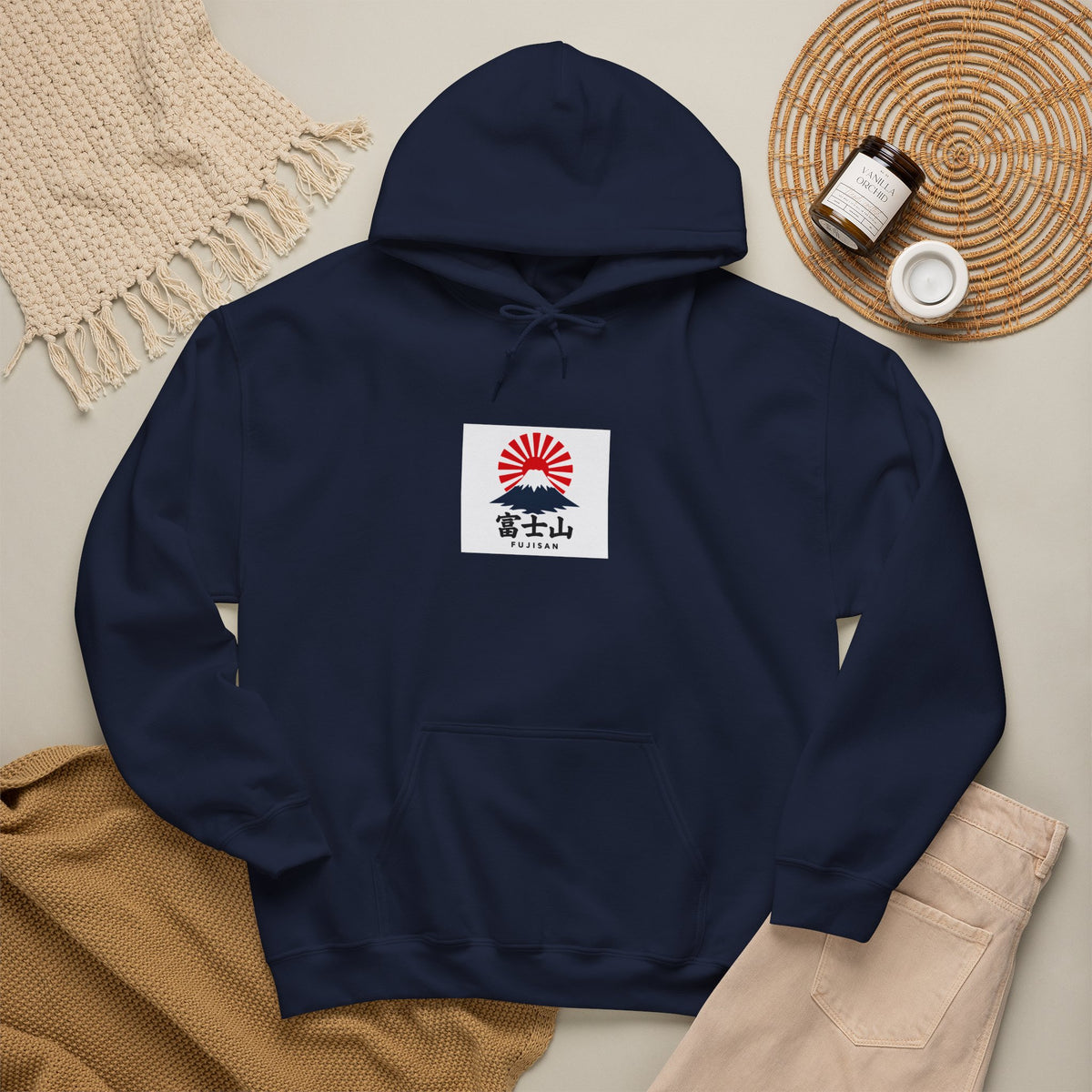 Rising Sun Mount Fuji Hoodie | Japanese Kanji Graphic