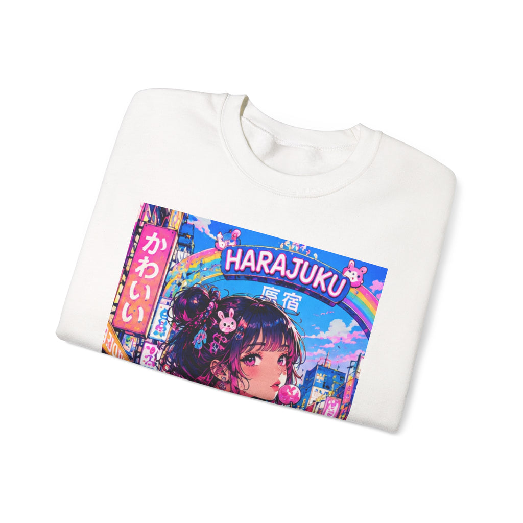 Harajuku Style 7 Neon City Anime Girl Crewneck Sweatshirt — Tokyo Street Anime Graphic