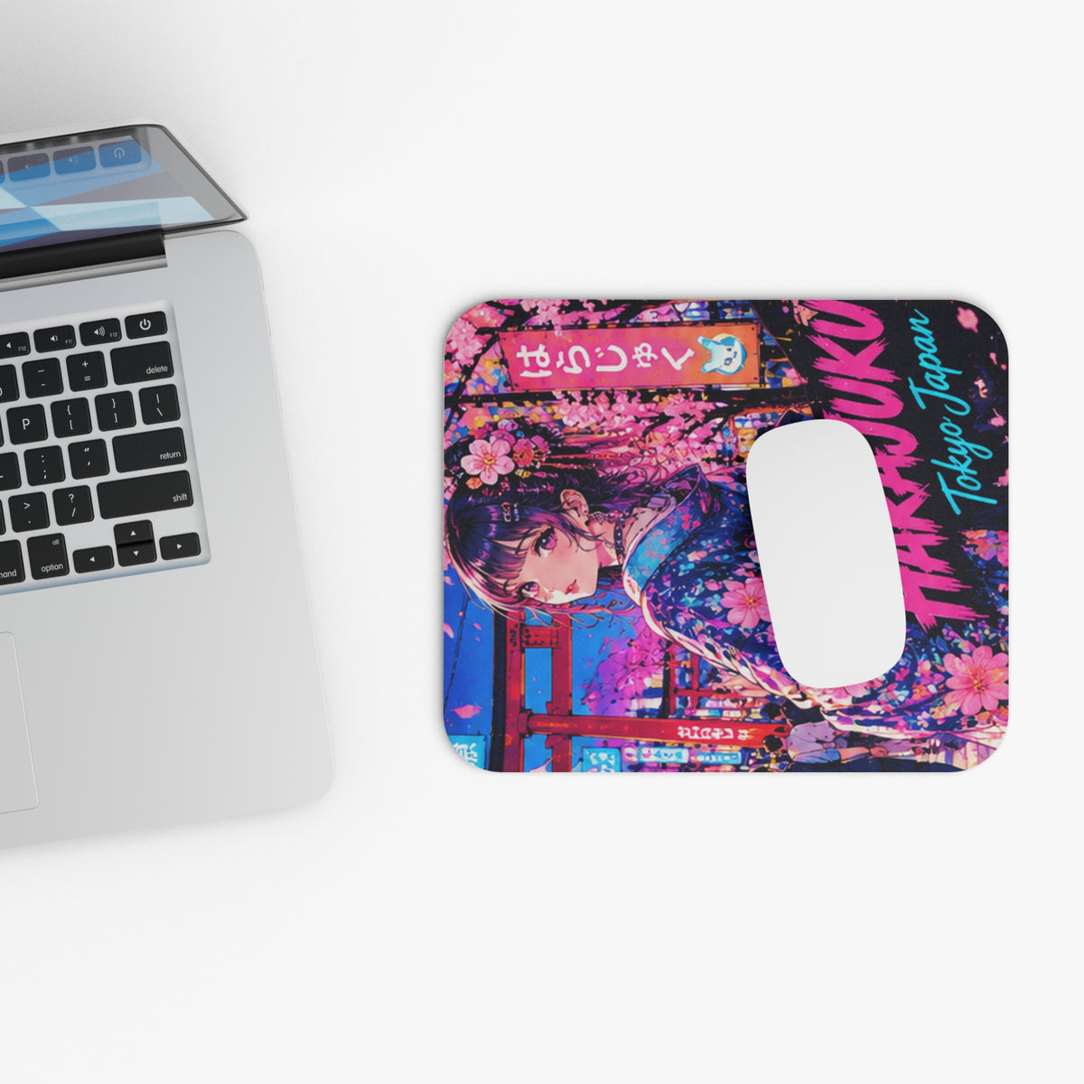 Harajuku Style 12 Neon City Anime Girl Mouse Pad — Retro Tokyo Anime Desk Mat