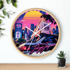 Shibuya Sky 6 City Pop Neon Anime Wall Clock — Retro Tokyo Sunset Design